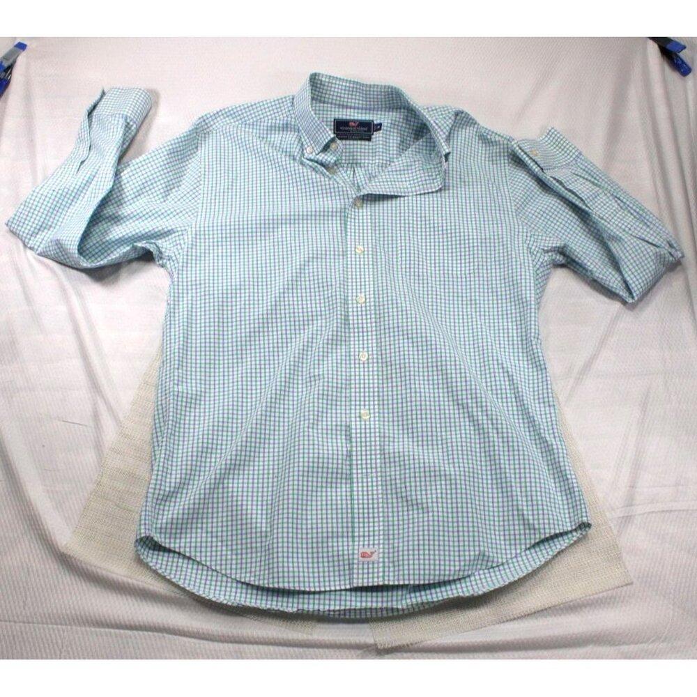 Vineyard Vines Classic Fit Murray Long Sleeve Shirt Mens M Green/Blue Plaid 100%